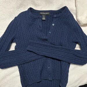 Streetwear Society Deep Blue Cable Knit Cropped Cardigan